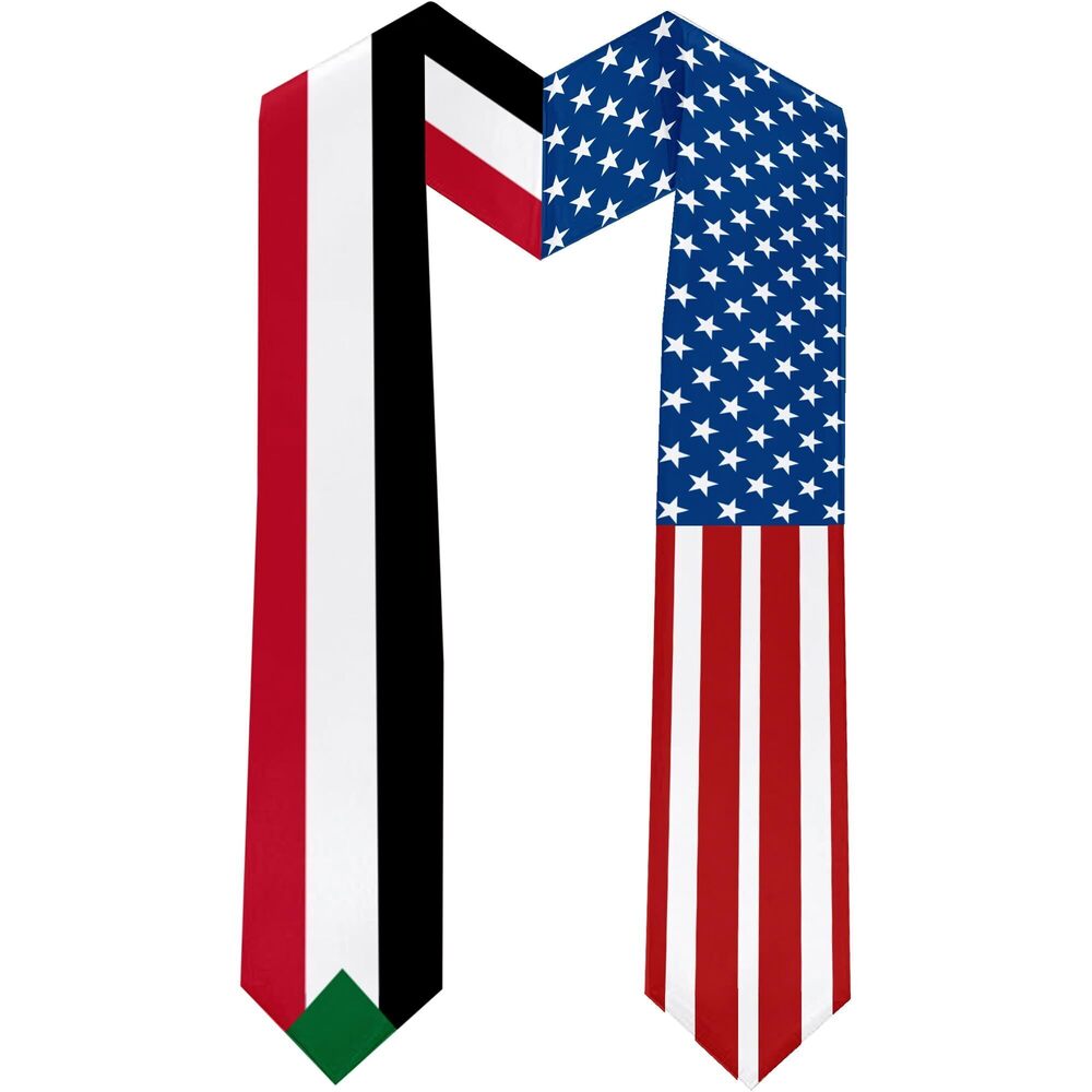 6405 2025 Sudan Flag and USA Flag Graduation Stole Graduation Sash